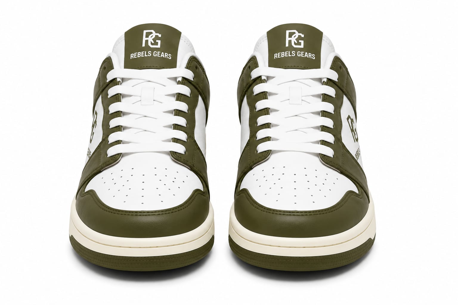 Rebels Gears RG Classic Olive Low-Top Sneakers – Premium Synthetic Leather Casual Streetwear Shoes with Anti-Slip Rubber Outsole