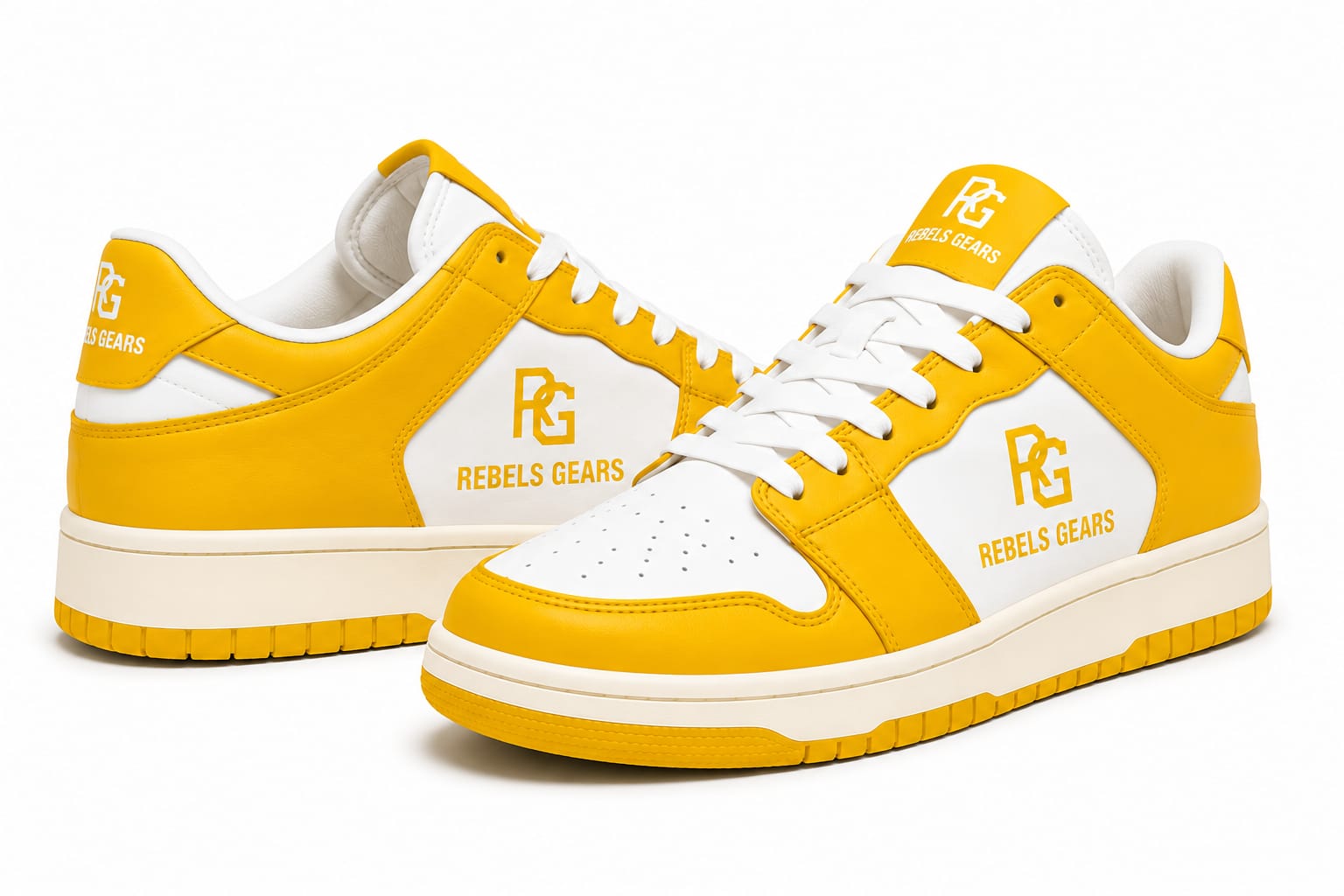 Rebels Gears RG Classic Yellow Low-Top Sneakers – Premium Synthetic Leather Casual Streetwear Shoes with Non-Slip Rubber Outsole